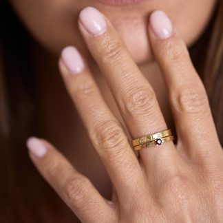 DUO Anillo personalizado Martelé + Anillo piedra de nacimiento