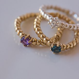 Anillo bolitas con Piedra de Nacimiento en Oro 9kt